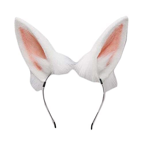 White Simulated Plush Rabbit Ears Hairband Cosplay Fluffy Animal Ears Headband H