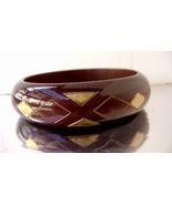Vintage Lucite Chocolate Brown and Gold Bracelet Deco Chunky Bangle 1960s. - $25.00