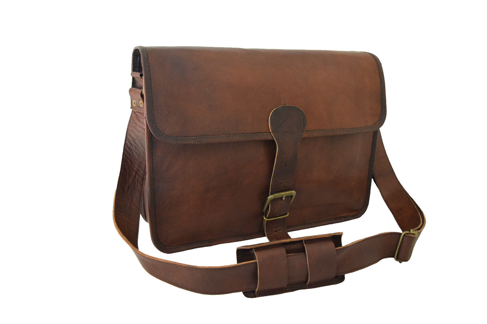 Vintage Leather Messenger Bag 15.6 Inch Laptop Satchel Business