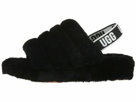 UGG Fluff Yeah Slide Black Women's Sheepskin Slipper Sandals 1095119 - $88.00