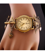 Vintage Moon &amp; stars watch bracelet - Celestial Goddess heart charm brac... - $115.00