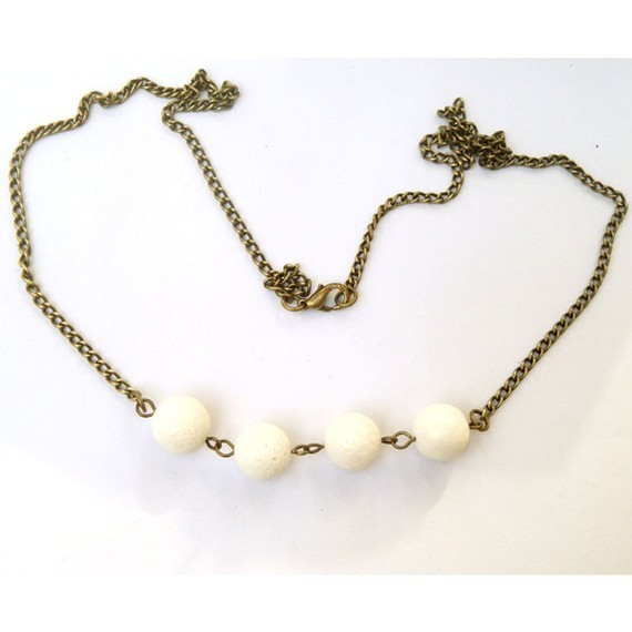 Antiqued Brass White Coral Round Bead Necklace - Necklaces & Pendants