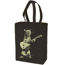 Cat playing guitar- cotton canvas natural tote bag - $16.50