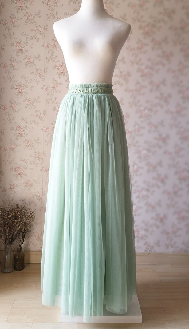 SAGE GREEN Women Tulle Maxi Skirt Sage Green Wedding Tulle Bridesmaid Skirt Maxi