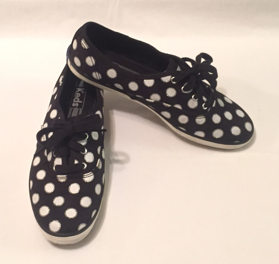 Keds canvas sneakers shoes women's 7.5 black with white and silver ...