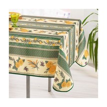 60x96" Rectangle Stain Resistant Sunflowers Lemons Green French Tablecloth, New! - $27.95