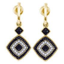 10k Yellow Gold Black Color Enhanced Diamond Concentric Square Dangle Earrings - $439.00