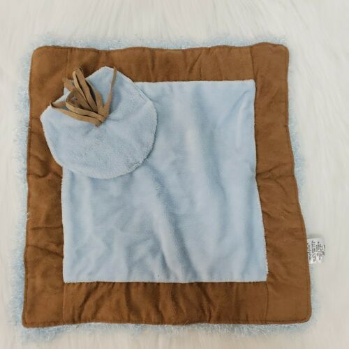 Mud Pie Boy Baby Lovey Security Blanket Light Blue Brown Fleece Faux Suede B87 - $9.99