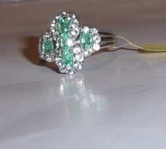GREEN COLOMBIAN EMERALD OVAL &amp; WHITE TOPAZ COCKTAIL RING, 925, SIZE 9, 1... - $165.00