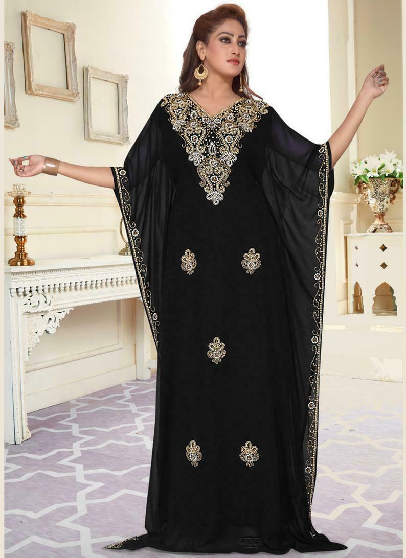 BEAUTIFUL KAFTAN JALABIYA MODERN BRIDAL MIX HAND ZARI WORK HALF SLEEVE ...