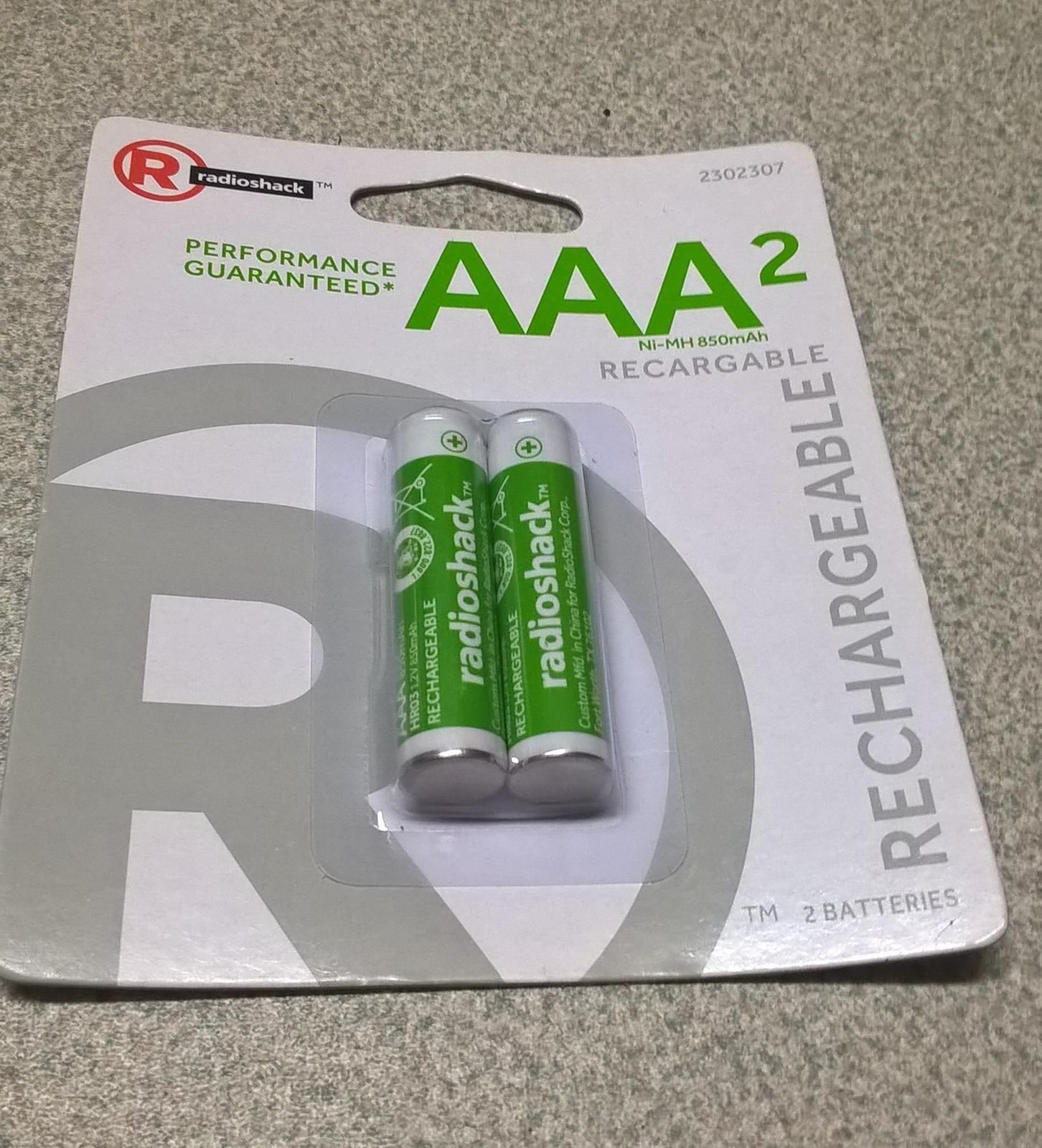 Brand New RadioShack 850mAh AAA NiMH Batteries (2Pack) Catalog 2302307 Rechargeable Batteries