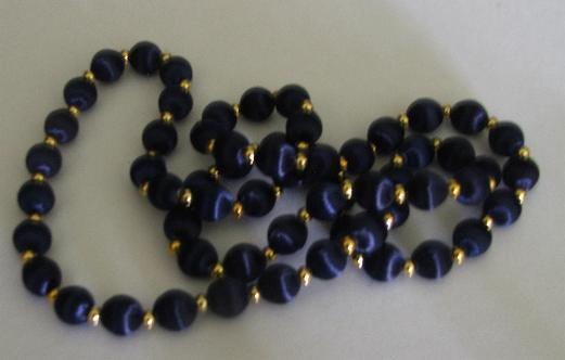 Primary image for Satin Blue and Gold Bead Necklace
