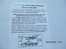 Micro-Trains Stock # 00402400 (961) Diamond Arch Bar Trucks. Nn3 image 4