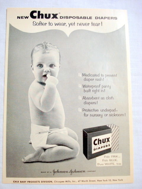 1957 Ad Chux Disposable Diapers Johnson & Johnson - 1950-1979