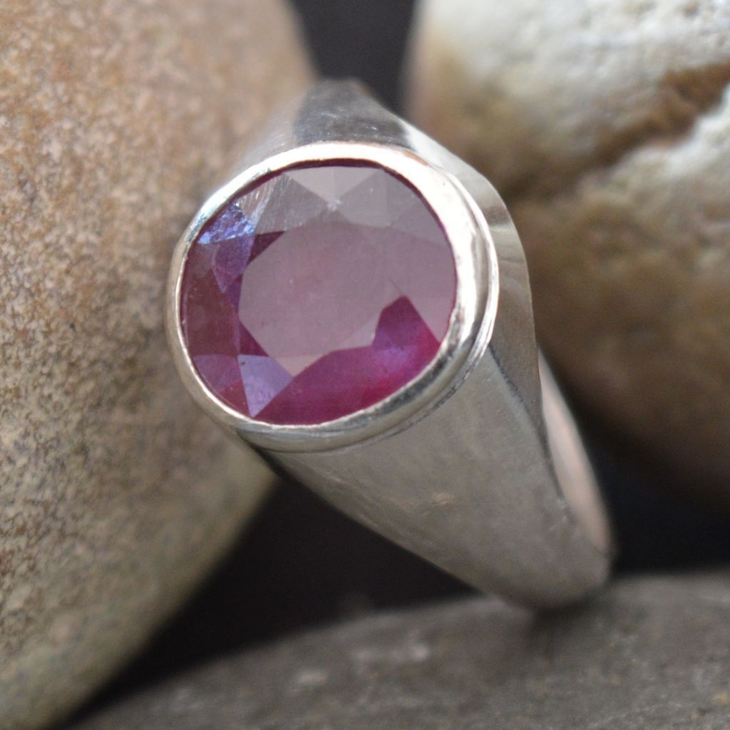 Natural Ruby Ring For Men Classy 5 Ct Bold Sterling Silver Ring In All