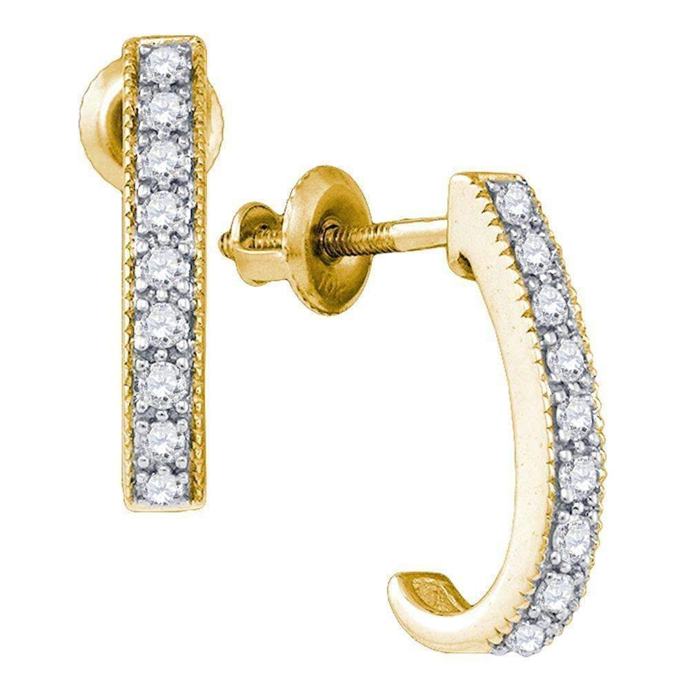 10kt Yellow Gold Womens Round Diamond Half J Hoop Earrings 1-5 Cttw ...