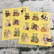 Vintage 1990 Teddy Bear Stickers Scrapbooking Thanksgiving Seals Lot 2 Sheets - $11.88