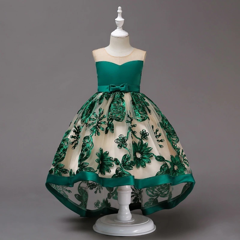 New emerald green lace embellished tulle elegant princess dress toddler girl