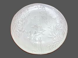 Pier 1 Imports Terra Cotta Appetizer Plates White Floral Fauna Glazed DISCONTIN. - $9.89