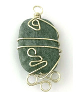 Green Jadeite Jade Oval Cabochon Silver Wire Wrap Pendant - $23.74