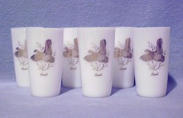 Federal Milk Glass Gold Game Birds Quail 6 Tumblers 8 ounce - $14.99