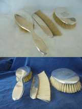 Antique 3 BRUSHES BEAUTY SET Toilette in Sterling Silver 925 and natural... - $145.00