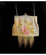 Antique  French cut steel  Fringe Rose purse -Silver Flapper handbag - vintage m - $175.00
