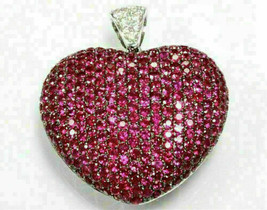 2.50 Ct Round Cut Red Ruby &amp; Diamond Heart Pendant Women&#39;s 14k White Gol... - $193.03