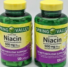 2 PACK Spring Valley Flush Free Niacin 500mg 120 Capsules Each Exp 5/24 ... - $20.99