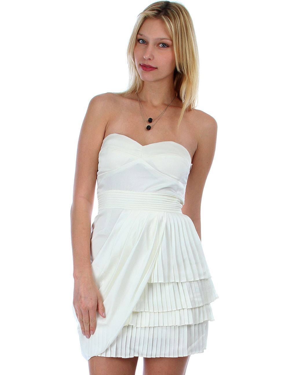 Image of Sexy Juniors Strapless Ivory Tiered Draped Party Cruise Club Mini Dress