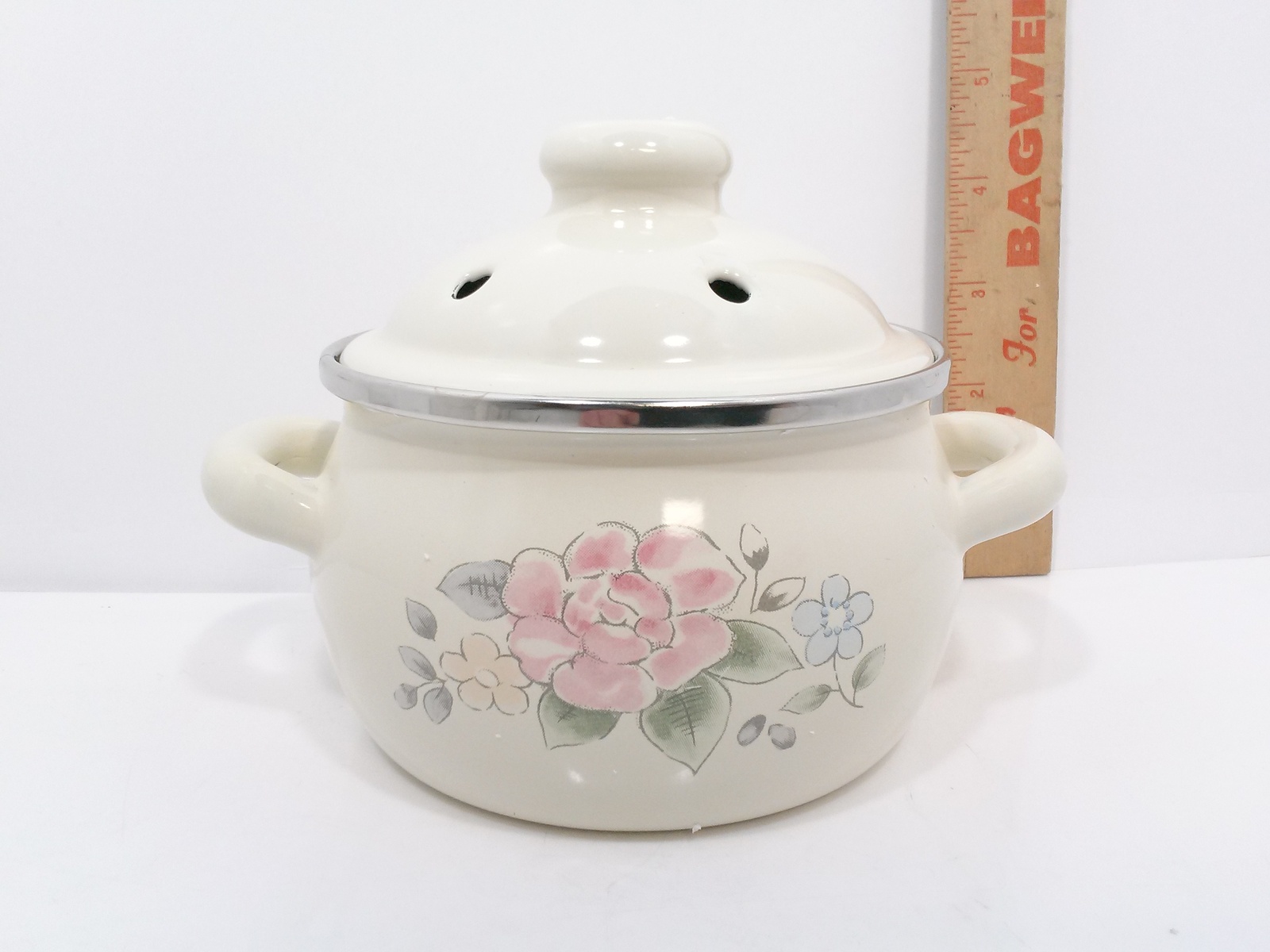 Pfaltzgraff Tea Rose Metal Enamelware Stovetop Potpourri Warmer Pot