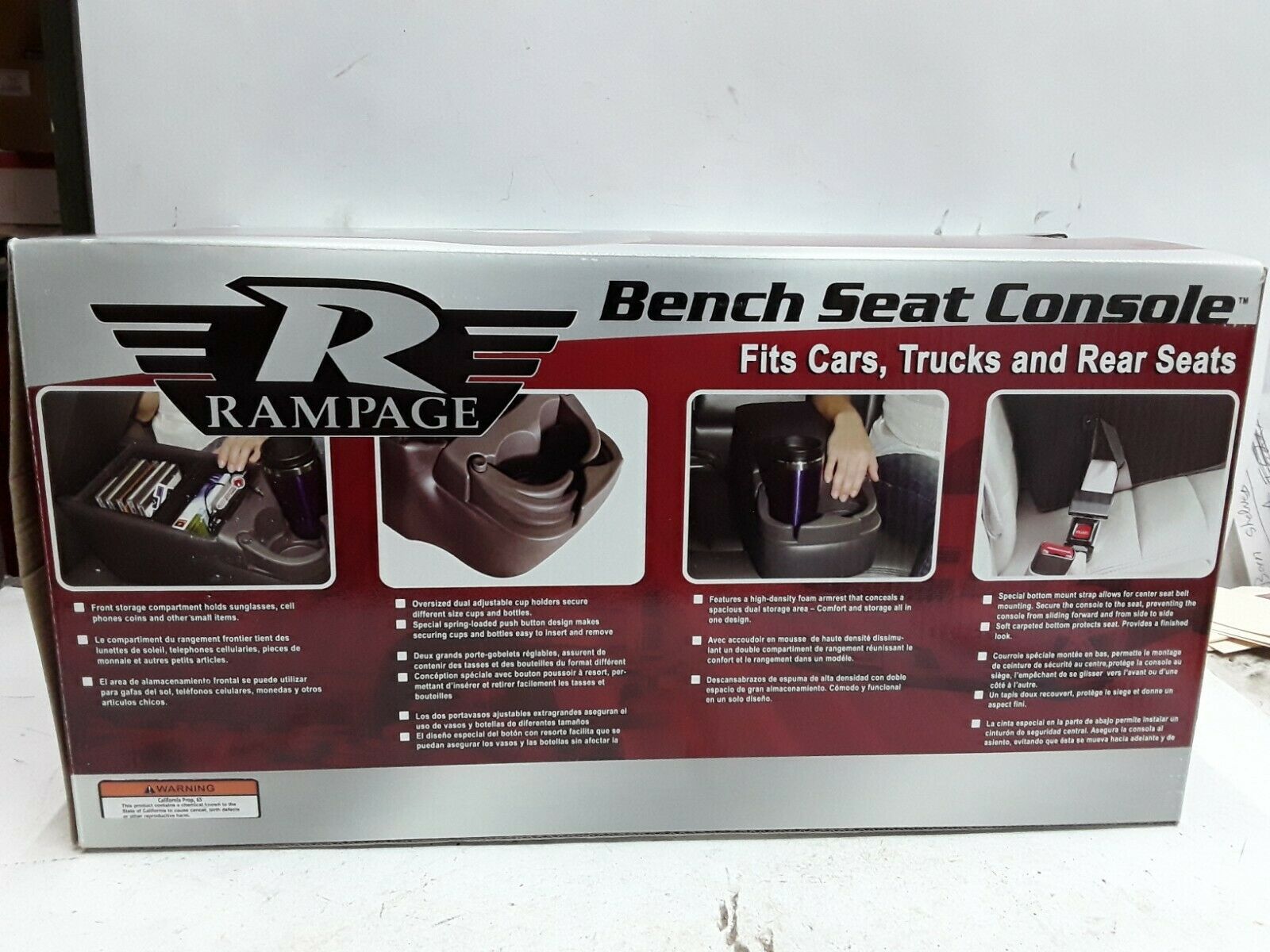 Rampage bench seat console for cars trucks and SUVs charcoal gray 39223