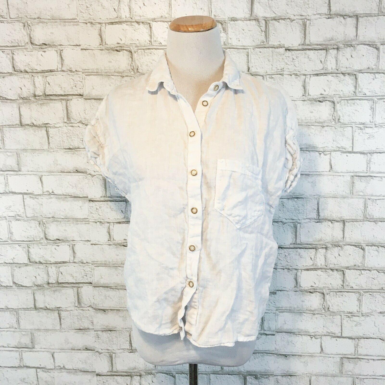 Zara Women's 100% Linen White Short Sleeve Button Front Shirt Size ...