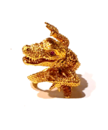Vintage Kurt Wayne 18k Gold Detailed Textured Ruby Alligator Crocodile W... - $3,559.05