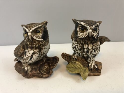 Vintage 1970/'s Homco Pair of Great Horned Owl Porcelain Figurines # 1114 Free Shipping