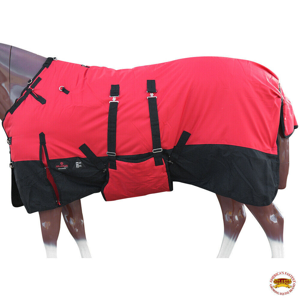 66" Hilason 1200D Winter Waterproof Poly Horse Blanket Belly Wrap Red U