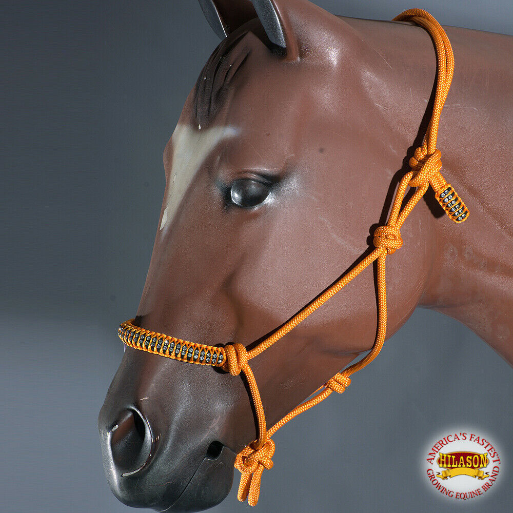 U-A410 Orange Horse Halter Braided Poly Rope Crystal Accents Western ...