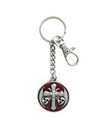 New Vintage Red Enamel Celtic Cross Knot Metal Charm Pendant Key Ring - $5.10
