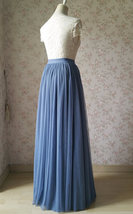 DUSTY BLUE Tulle Maxi Skirt Floor Length Dusty Blue Bridesmaid Skirt Outfit image 9