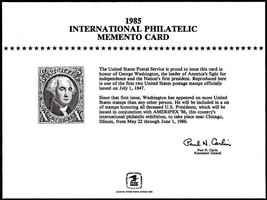 USPS PS55 Souvenir Card, International Philatelic Memento Card, 1847 stamp, 1985 - $6.88