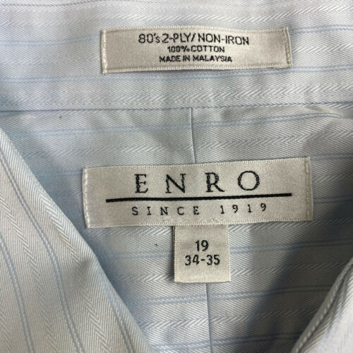 Enro Dress Shirt Mens 19 Light Blue 80's 2 Ply Cotton Striped Non Iron