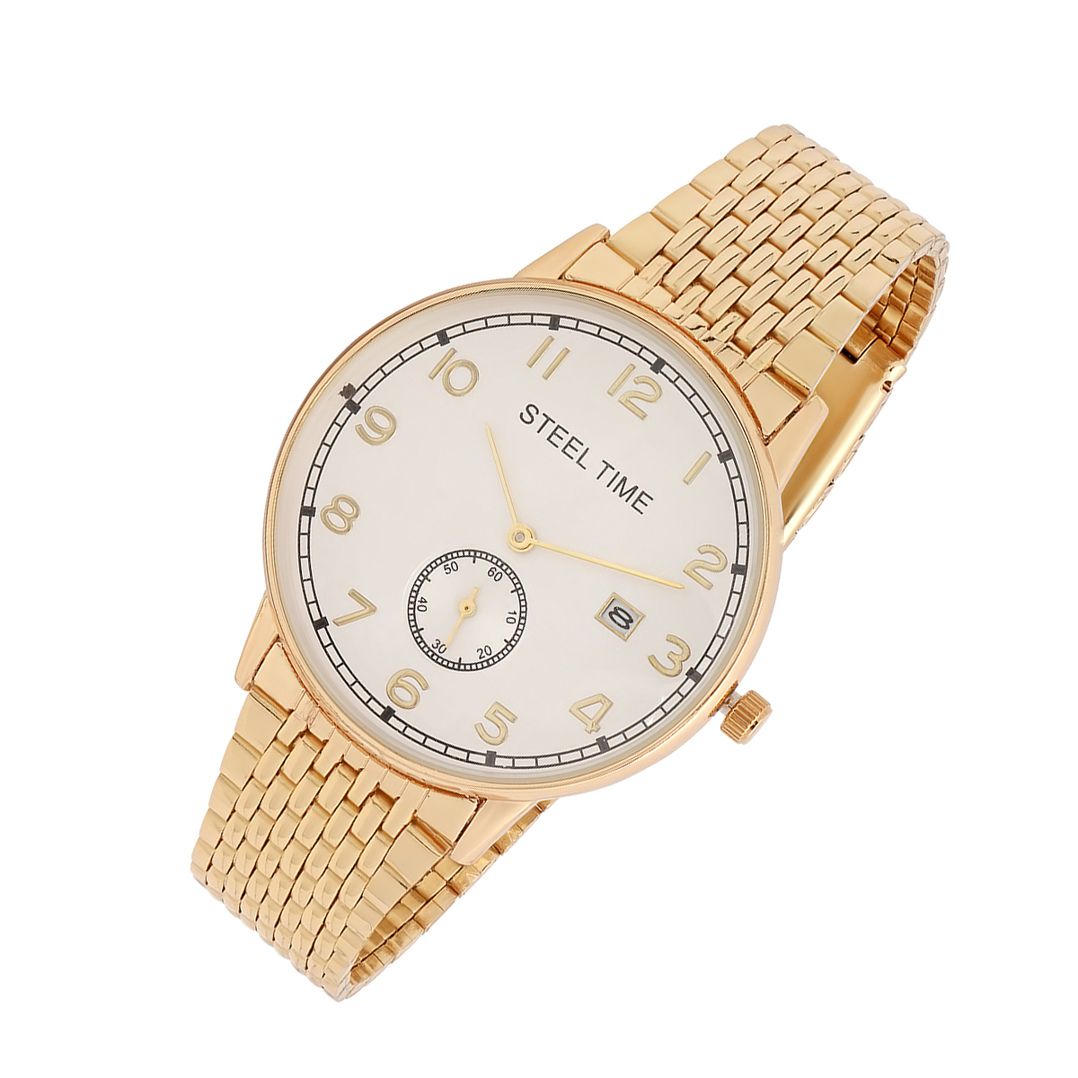 STEELTIME Mens 18K Gold Plated Classic Chain Link Watch Alloyface