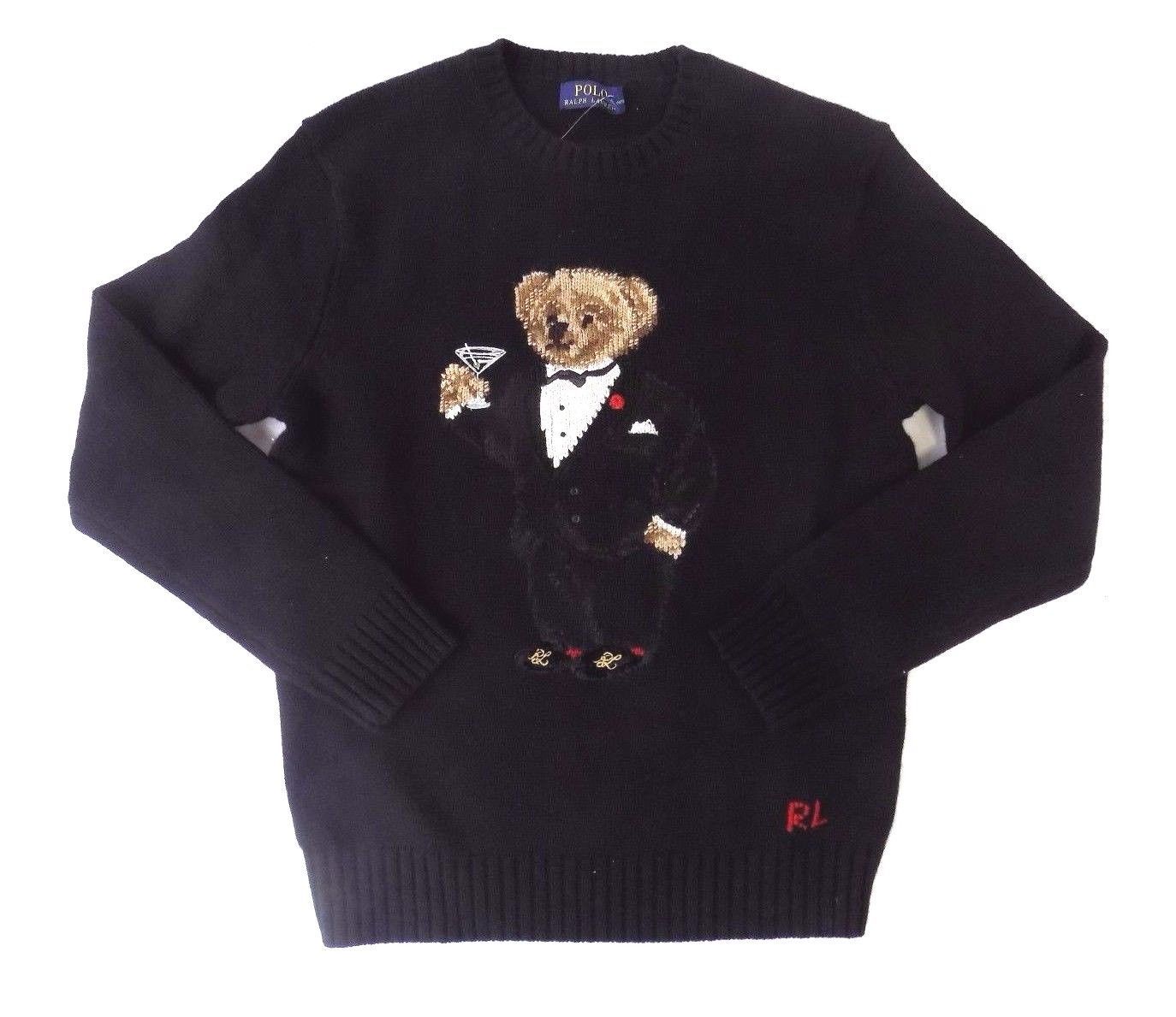 Image of NEW MEN'S POLO RALPH LAUREN POLO TUXEDO MARTINI BEAR BLACK WOOL SWEATER