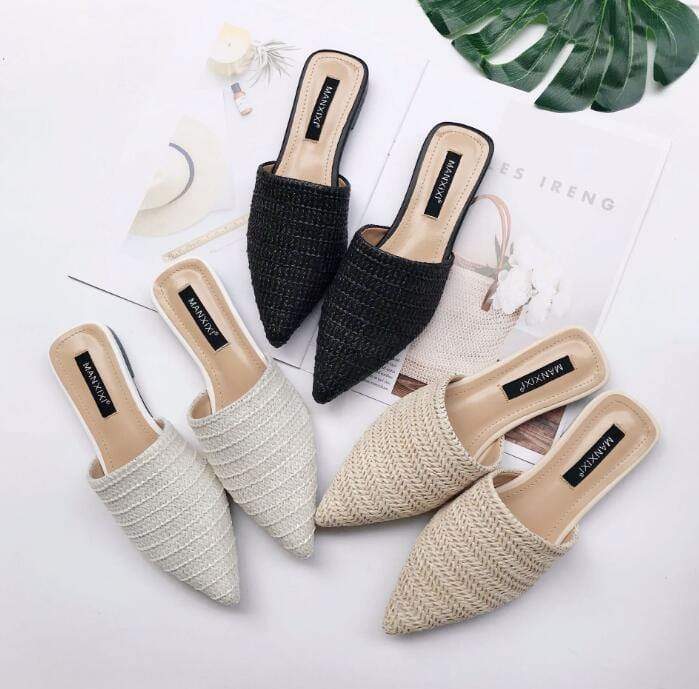 Slippers Fashion Pointed Toe Weave Mules Shoes For Women
