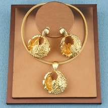 Nigeria Wedding Jewelry Set Dubai Gold Plated Necklace Pendant Jewelry Women's A - $48.22