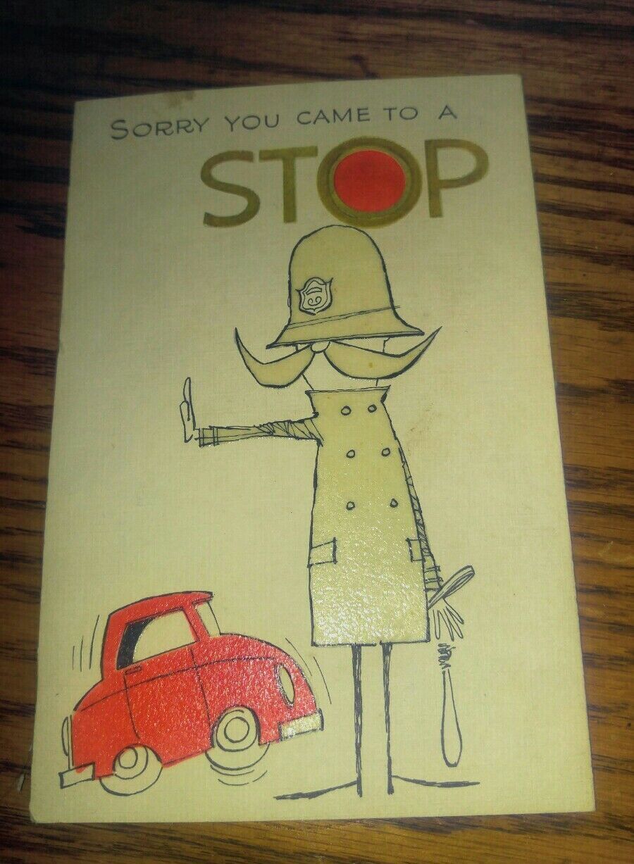 VIntage Gibson Get Well Card Cop British Bobby Red Light Green Light Stoplight - $9.99