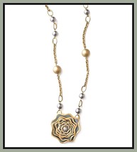Awesome Lia Sophia Garden Rose Necklace matte gold & silver gray NIB RV $128 - $38.00