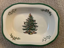 Spode Christmas Tree China With Green Trim Rounded Rectangle Serving Dish - $39.59