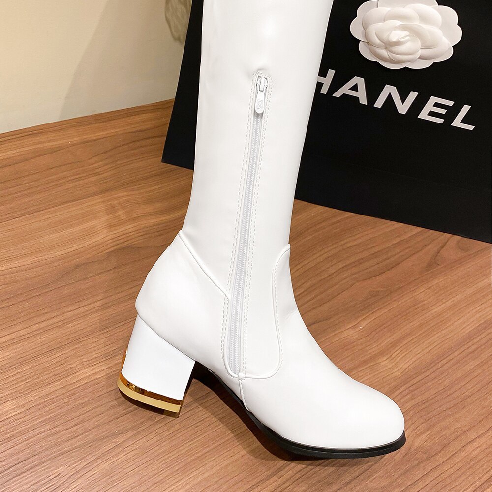 White Thigh High Boots Platform Winter Boottes Women Over The Knee