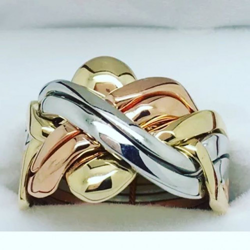 9k Tricolored Gold 6 Band Turkish Puzzle Ring - Unisex Jewelry